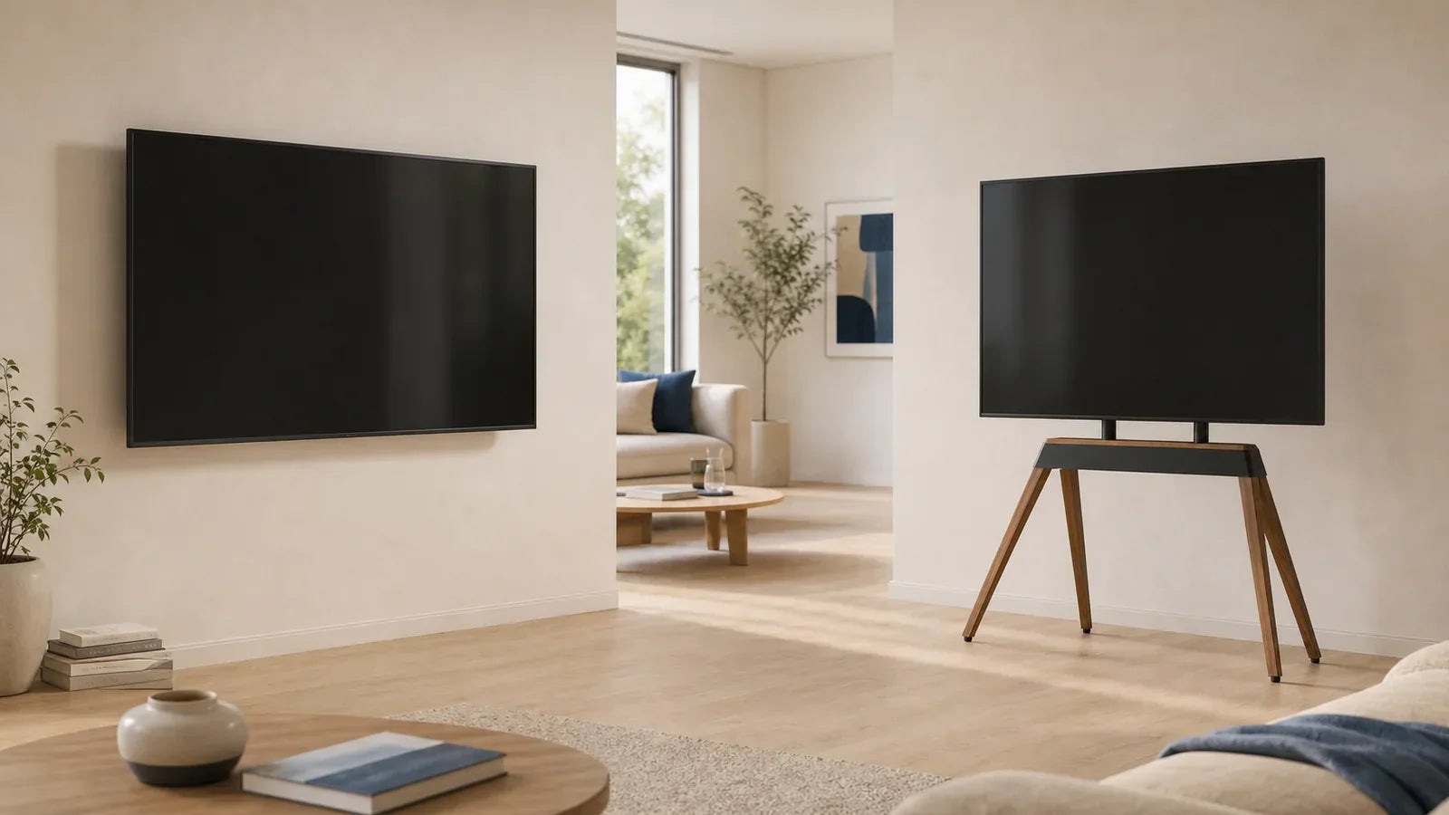 Comparaison d’un téléviseur mural et d’un téléviseur sur support TV sur pied Norden