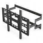 Support mural TV articulé double bras noir Norden Atlas 100, vue de trois quarts sur fond blanc.