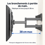 Bras articulés Atlas 100 déployés : extension maximale annoncée de 38 cm du mur.
