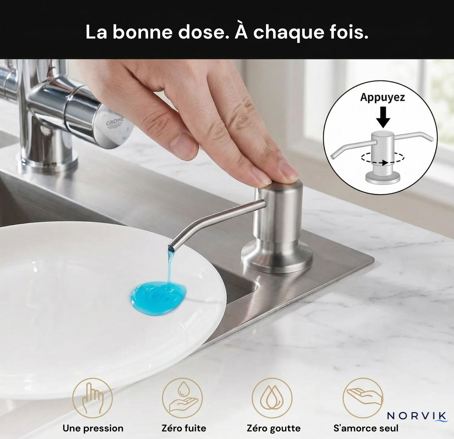 Distributeur de Savon Encastré Évier | Installation 5 minutes