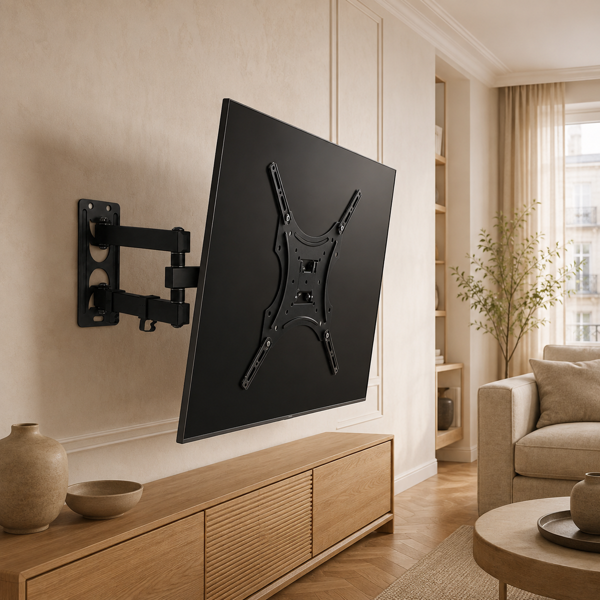 Support mural TV articulé 17–55″ – 25 kg max – Pivot 55