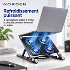 Support ventilé pour ordinateur portable 13 à 17,3 pouces avec 4 ventilateurs | Norden CoolStand 4