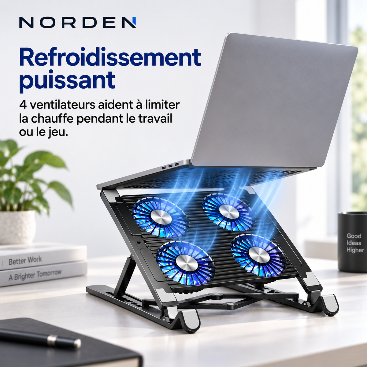 Support ventilé pour ordinateur portable 13 à 17,3 pouces avec 4 ventilateurs | Norden CoolStand 4