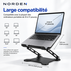 Support ordinateur portable réglable et pliable jusqu’à 17″ – Alliage d’aluminium – Norden ErgoLift