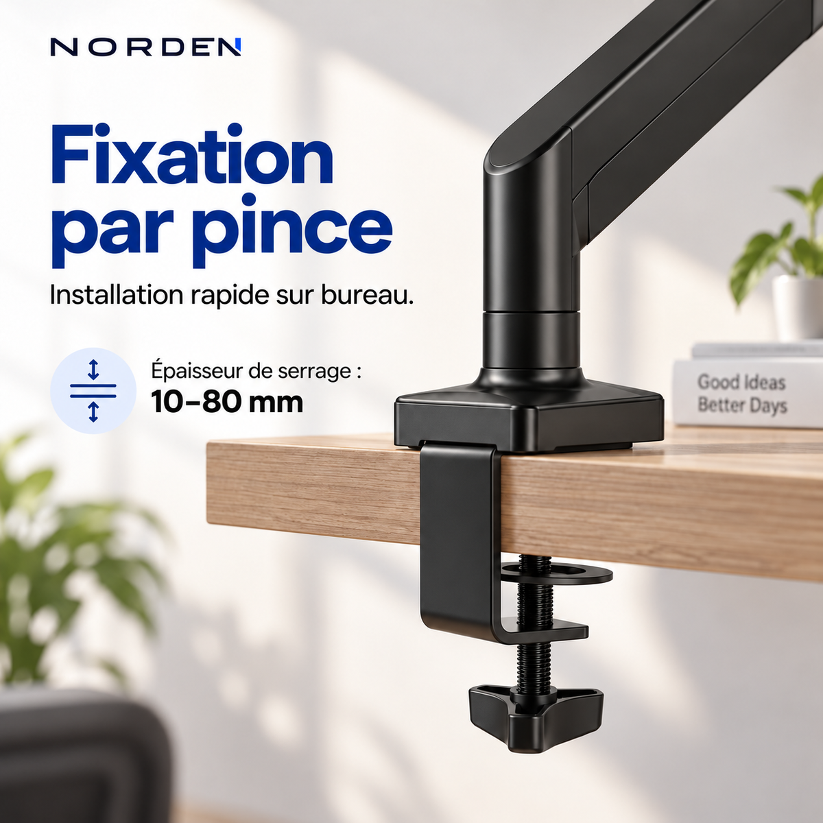 Support écran PC articulé 14–32″ – 10 kg max – Norden FlexArm