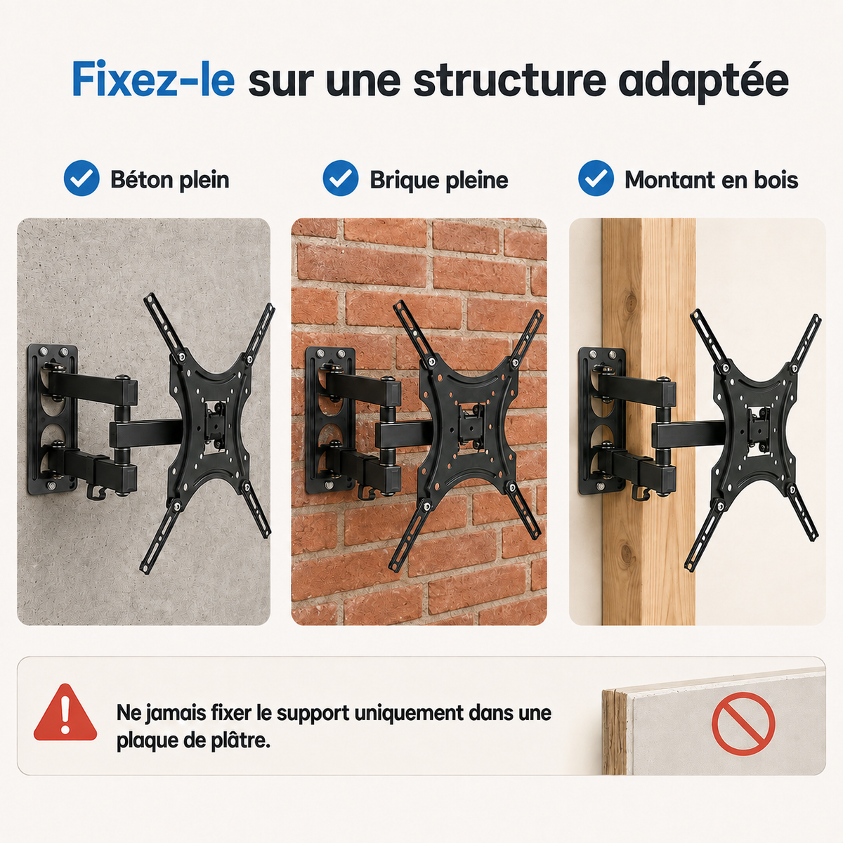 Support mural TV articulé 17–55″ – 25 kg max – Pivot 55