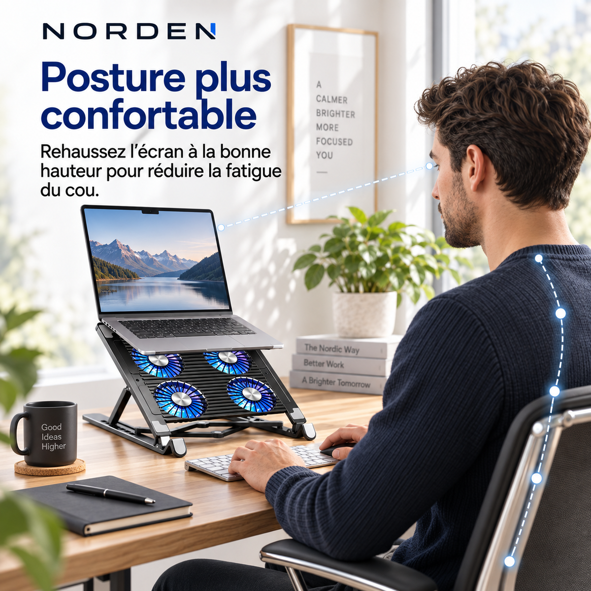 Support ventilé pour ordinateur portable 13 à 17,3 pouces avec 4 ventilateurs | Norden CoolStand 4