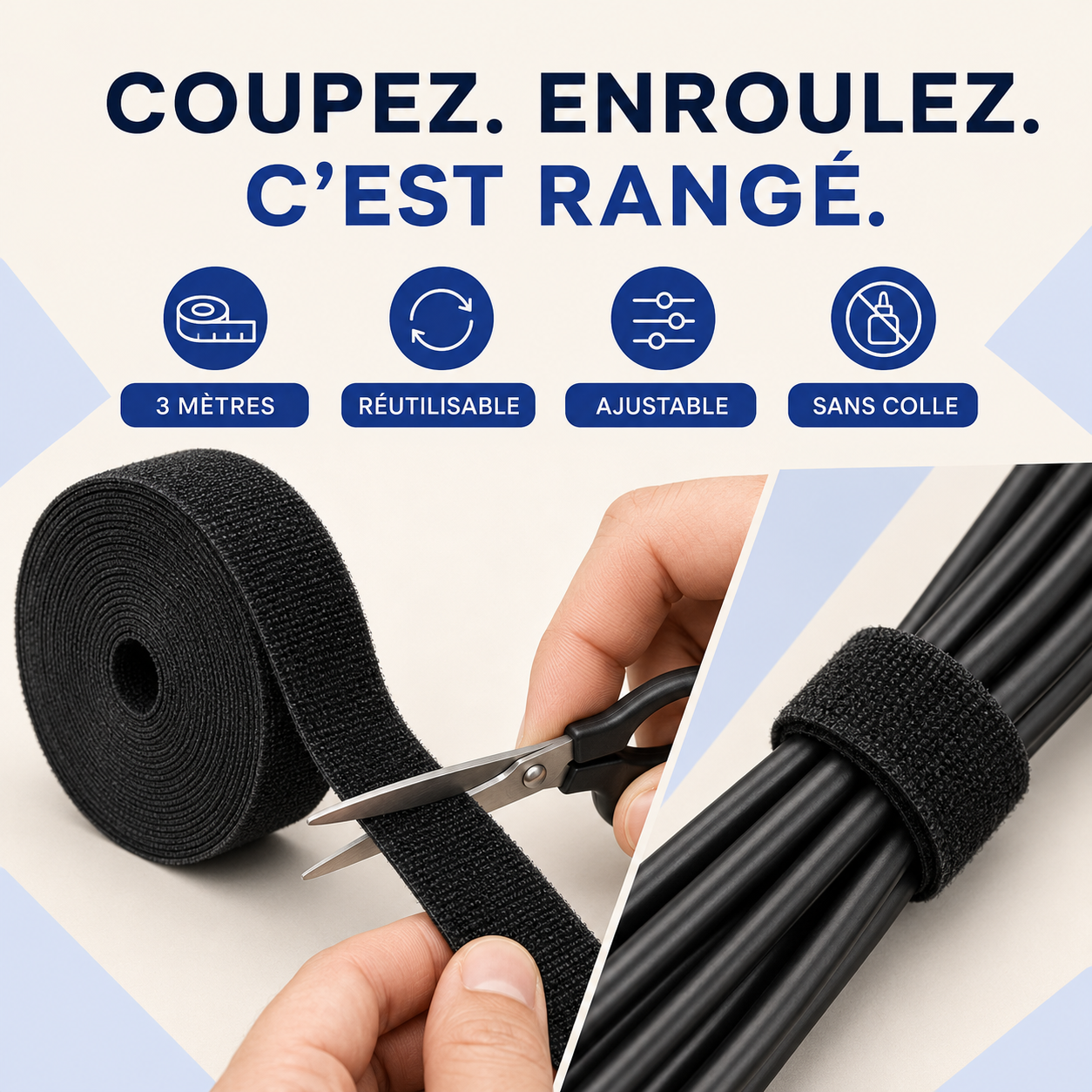 Norden CableWrap — Organisateur de câbles réutilisable 3 m