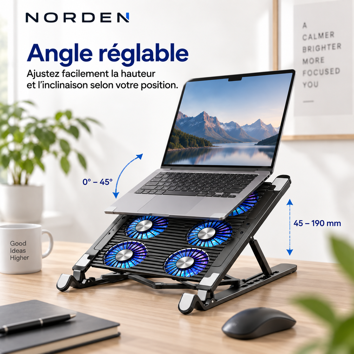 Support ventilé pour ordinateur portable 13 à 17,3 pouces avec 4 ventilateurs | Norden CoolStand 4