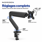 Support écran PC articulé 14–32″ – 10 kg max – Norden FlexArm