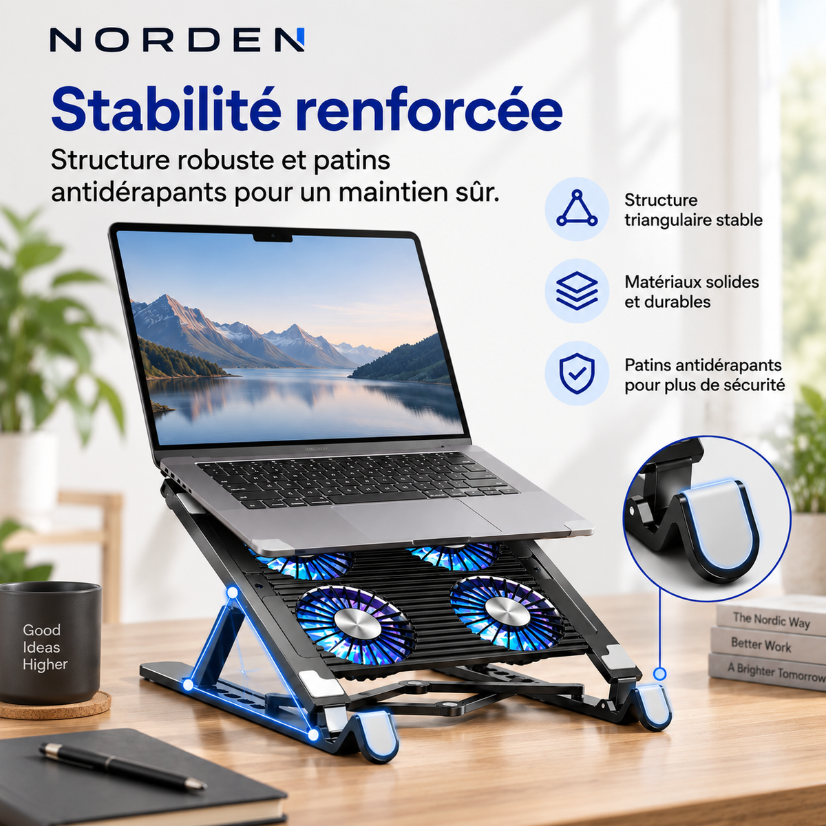 Support ventilé pour ordinateur portable 13 à 17,3 pouces avec 4 ventilateurs | Norden CoolStand 4