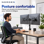 Support double écran PC articulé 15–32″ – 16 kg max / bras – Norden DuoFlex