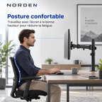Support écran PC réglable 12–32″ – VESA 75x75 / 100x100 – Norden MonoLift