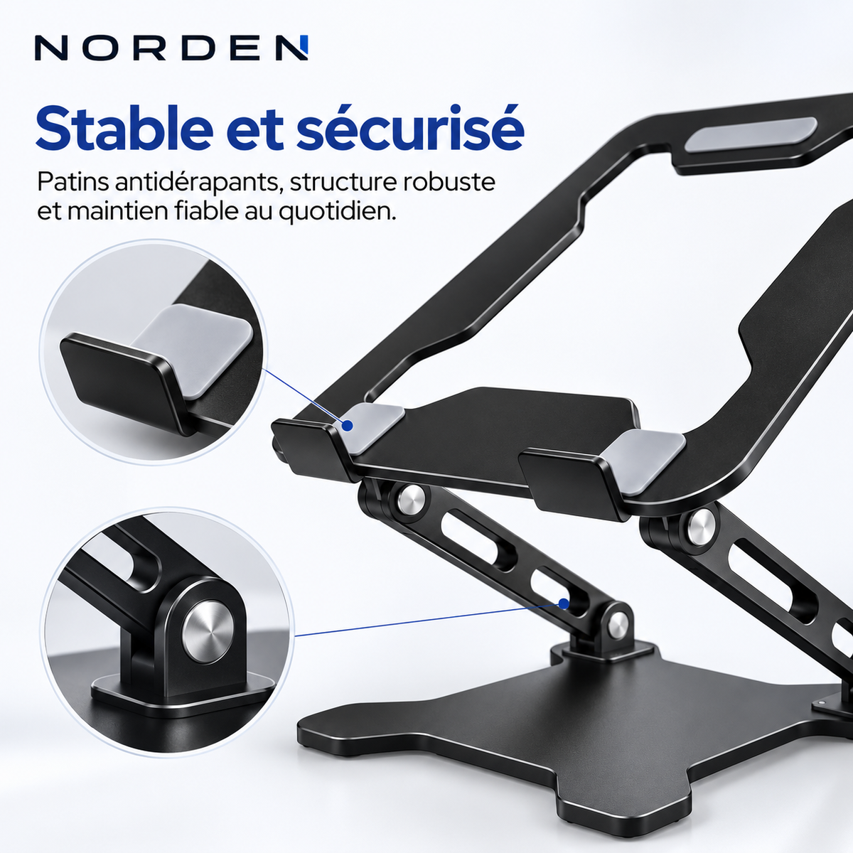 Support ordinateur portable réglable et pliable jusqu’à 17″ – Alliage d’aluminium – Norden ErgoLift