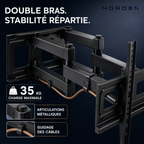 Support mural TV articulé double bras 37–80″ – 35 kg max – Fortis 80