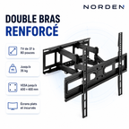Support mural TV articulé double bras 37–80″ – 35 kg max – Fortis 80
