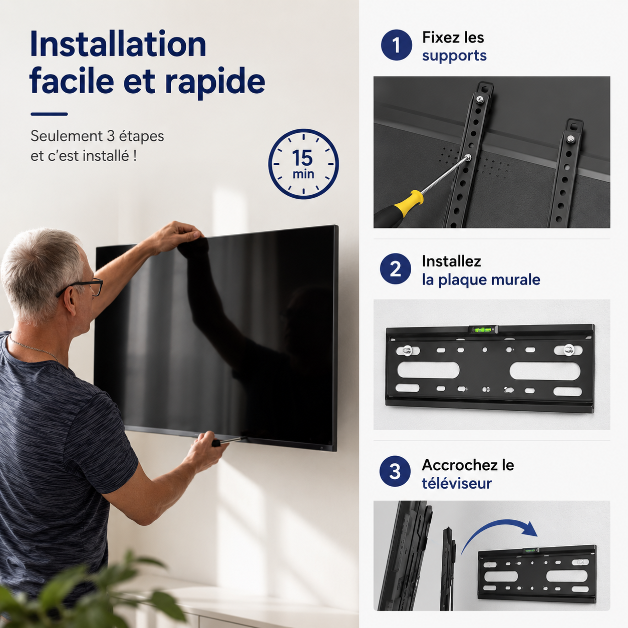 Support mural TV fixe 14–42" – 40 kg max – Fix S