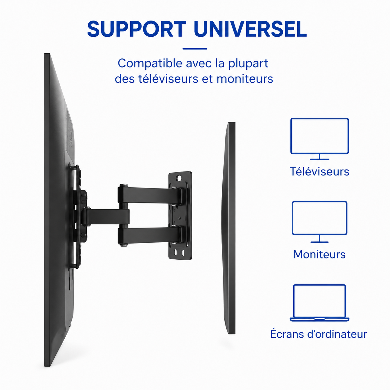 Support mural TV articulé 10–32" – 15 kg max – Motion Mini