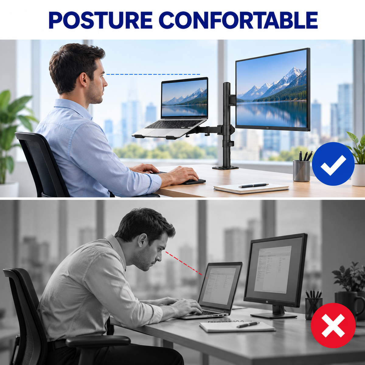 Support écran PC & ordinateur portable 13–27″ / jusqu’à 17″ – 8 kg max – Desk Duo