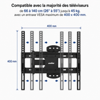 Support mural TV articulé 26–55" – 30 kg max – Motion S