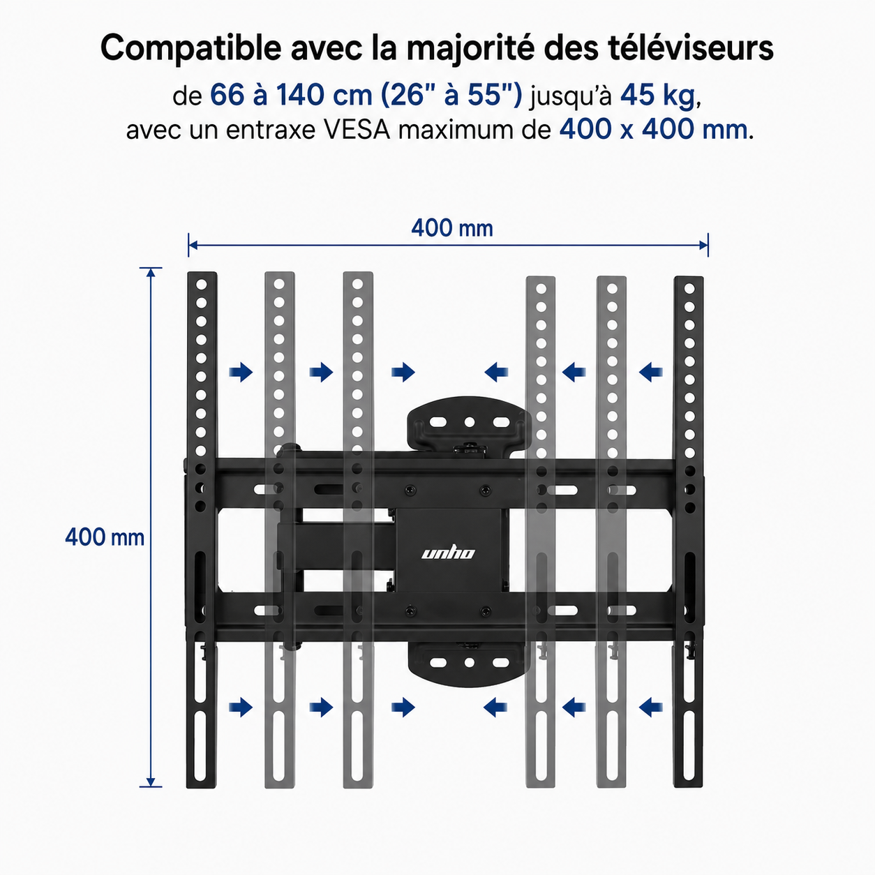 Support mural TV articulé 26–55" – 30 kg max – Motion S