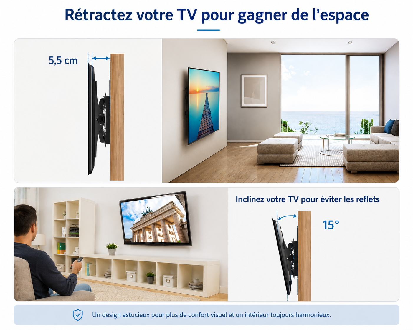 Support mural TV inclinable 32–65" – 50 kg max – Tilt M