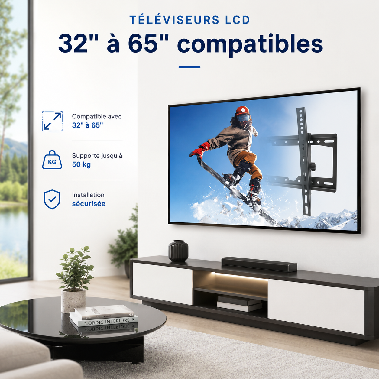 Support mural TV inclinable 32–65" – 50 kg max – Tilt M