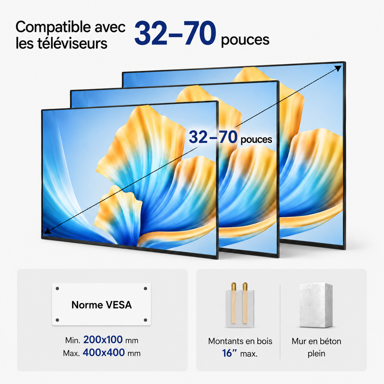 Support mural TV articulé 32–70" – 80 kg max – Motion XL