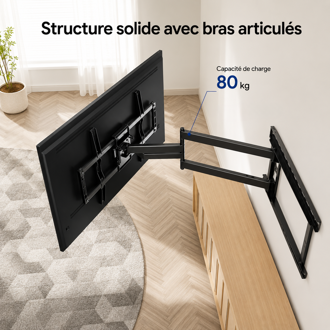 Support mural TV articulé 32–70" – 80 kg max – Motion XL