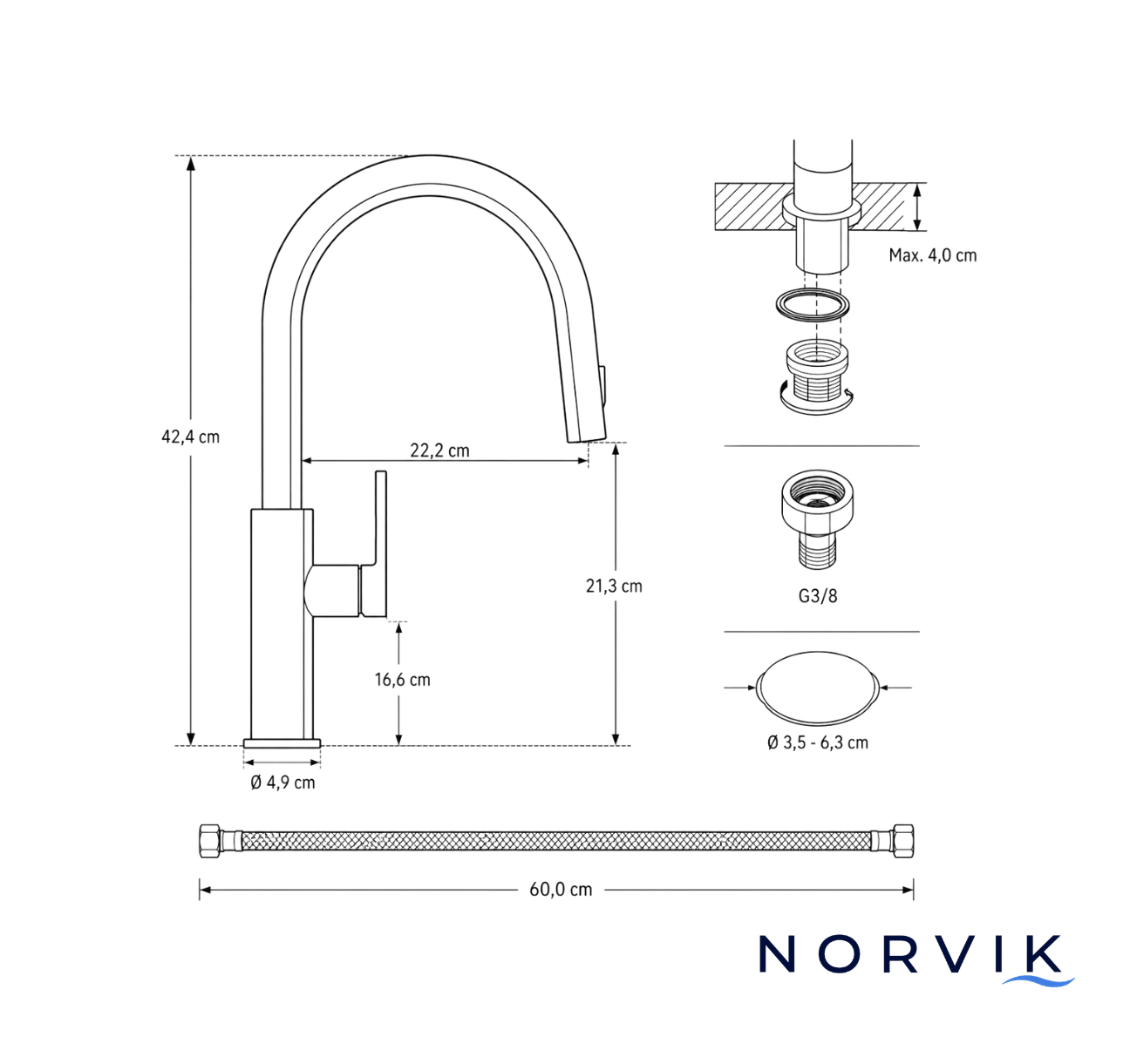 Robinet Mitigeur Cuisine Douchette — NORVIK Obsidian