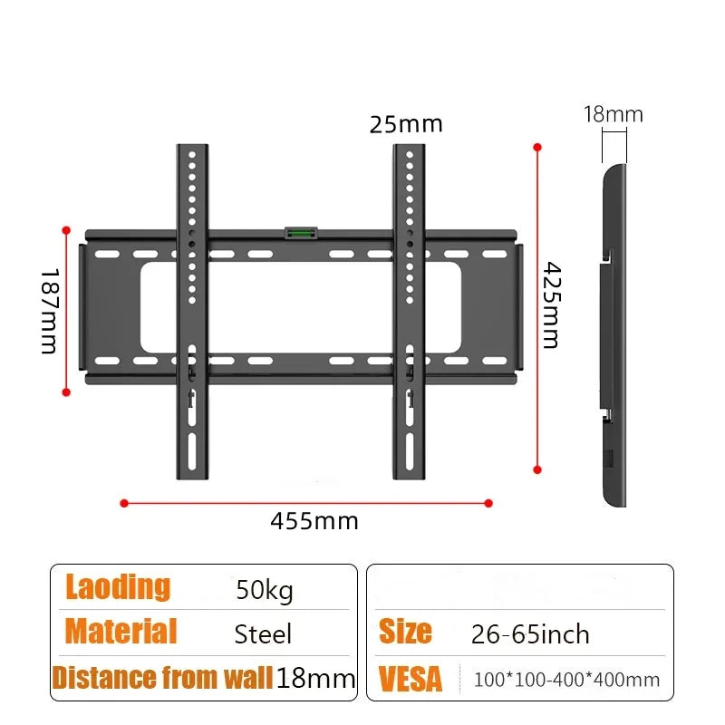 26-63inch TV Wall Mount Bracket Universal TV Mount Monitor Holder Adjustable Low Profile Flat TV Wall Mount for LCD LED Monitor