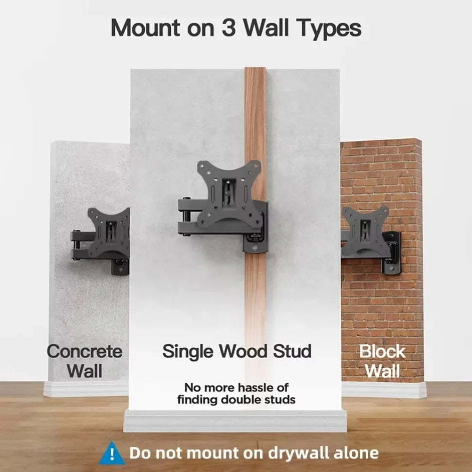 Full Motion TV Monitor Wall Mount Bracket Articulating Arms Swivel Tilt Extension Rotation for Most 10-32 Inch Flat Curved TVs