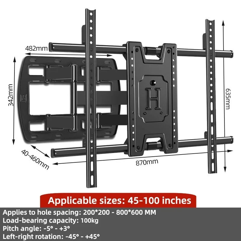 Universal TV Wall Mount Bracket Tilt Adjustable Strengthen 40''-100'' TV Stand Holder Load Up To 100kg VESA 600*600mm Customized