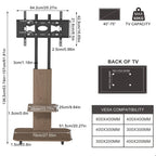 Heavy Duty Steel TV Stand Rolling Wood TV Cart with Shelf for 40-75 Inches LED LCD Height Adjustable