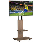 Heavy Duty Steel TV Stand Rolling Wood TV Cart with Shelf for 40-75 Inches LED LCD Height Adjustable