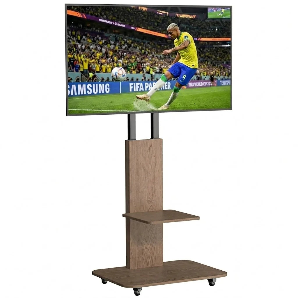 Heavy Duty Steel TV Stand Rolling Wood TV Cart with Shelf for 40-75 Inches LED LCD Height Adjustable