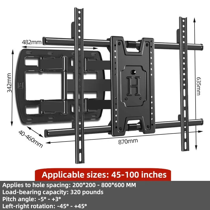 Universal TV Wall Mount Bracket Tilt Adjustable Strengthen 40''-100'' TV Stand Holder Load Up To 100kg VESA 600*600mm Customized