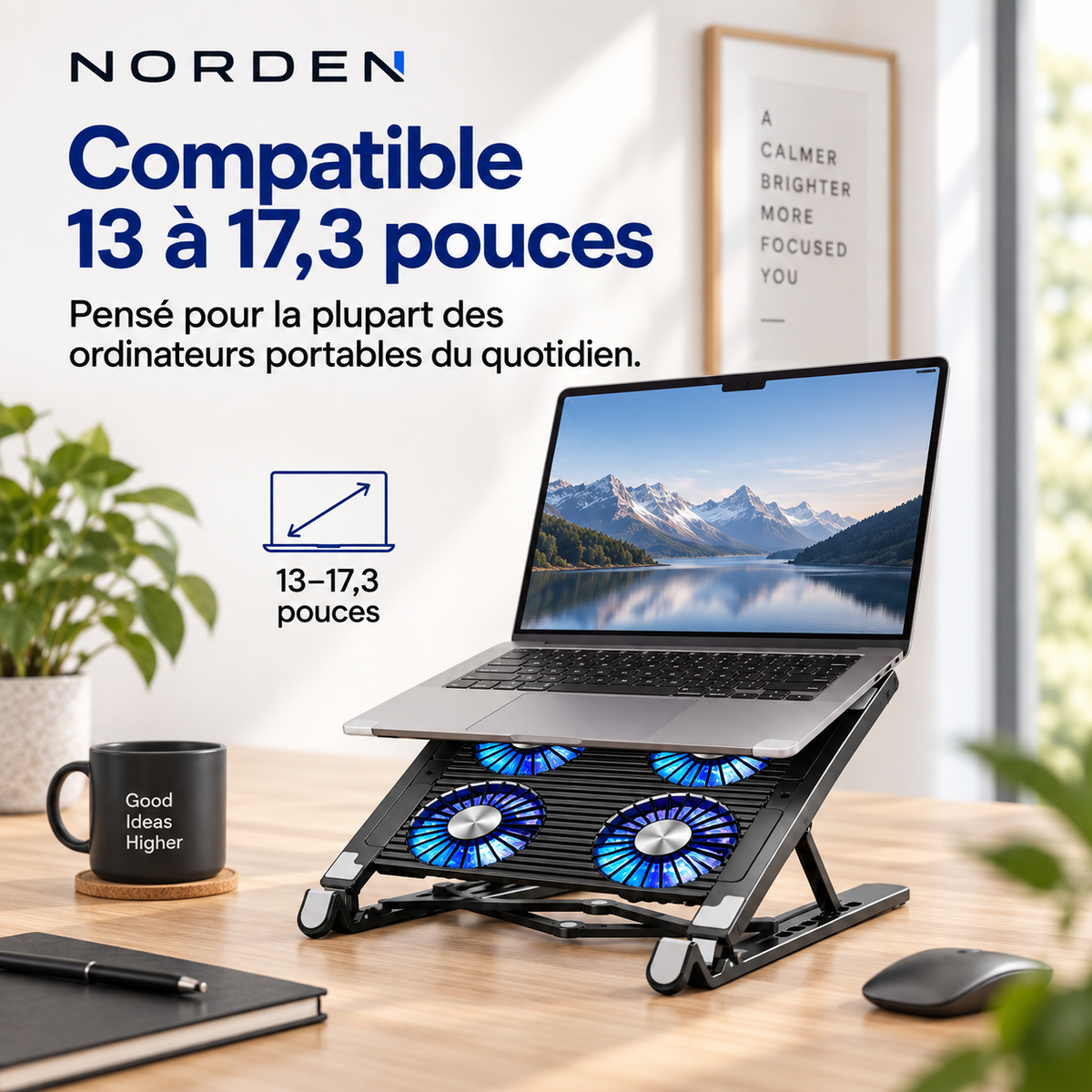 Support ventilé pour ordinateur portable 13 à 17,3 pouces avec 4 ventilateurs | Norden CoolStand 4