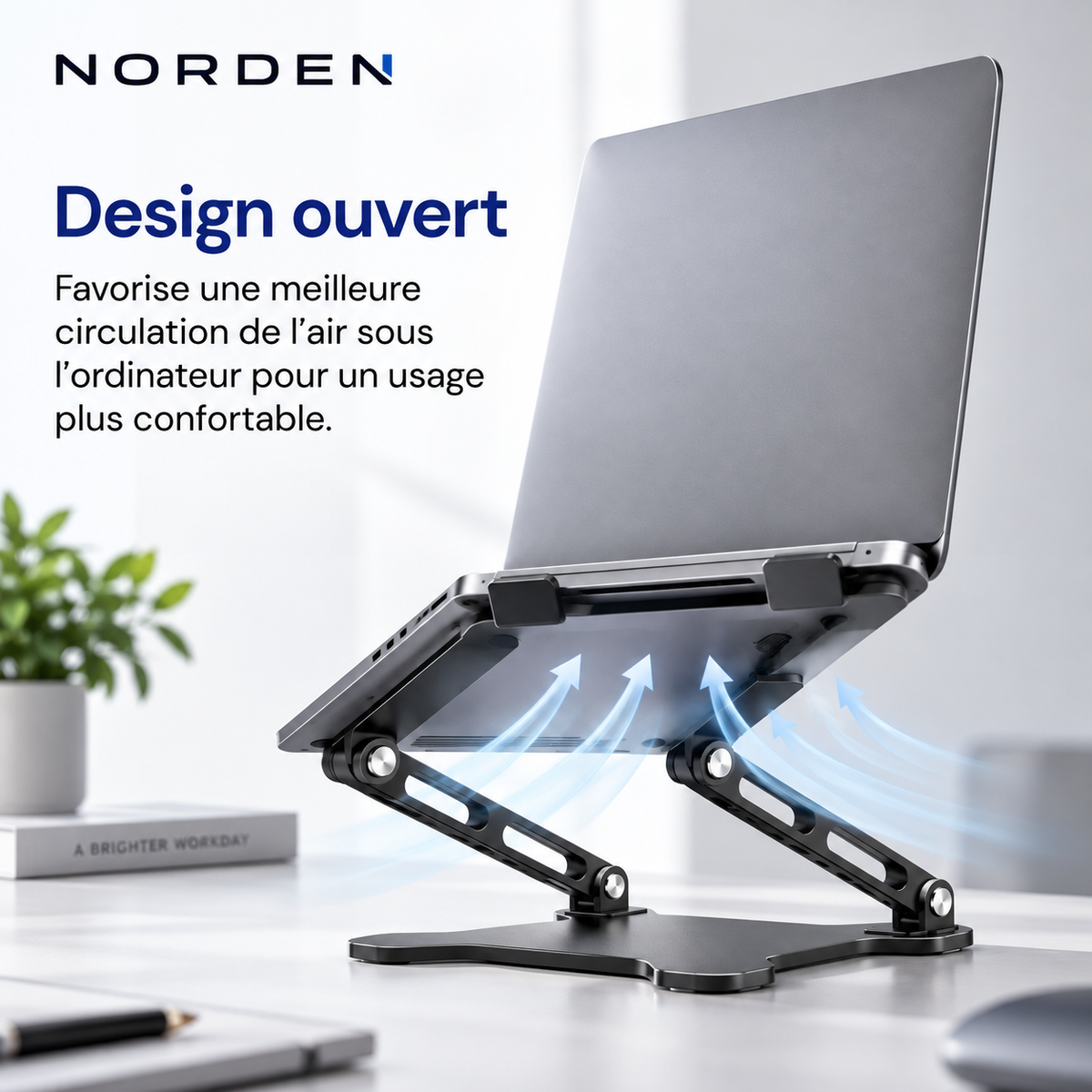 Support ordinateur portable réglable et pliable jusqu’à 17″ – Alliage d’aluminium – Norden ErgoLift