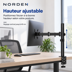 Support écran PC réglable 12–32″ – VESA 75x75 / 100x100 – Norden MonoLift