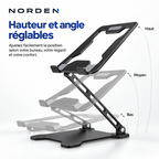 Support ordinateur portable réglable et pliable jusqu’à 17″ – Alliage d’aluminium – Norden ErgoLift