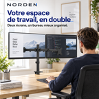 Support double écran PC articulé 15–32″ – 16 kg max / bras – Norden DuoFlex