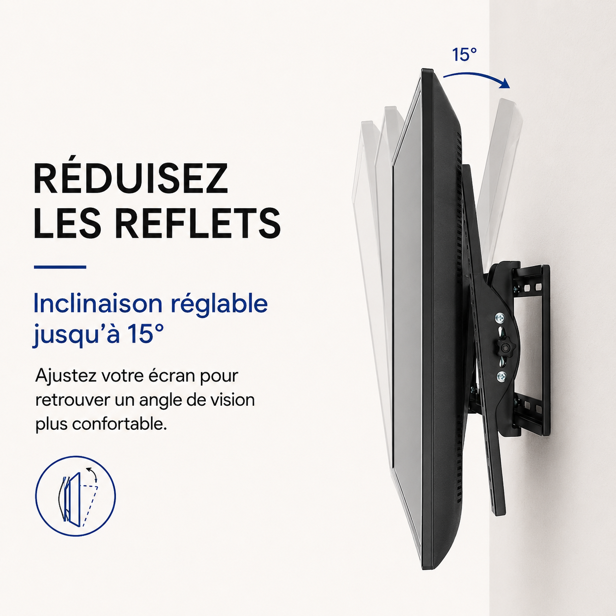 Support mural TV inclinable 60–100" – 40 kg max – Tilt XXL