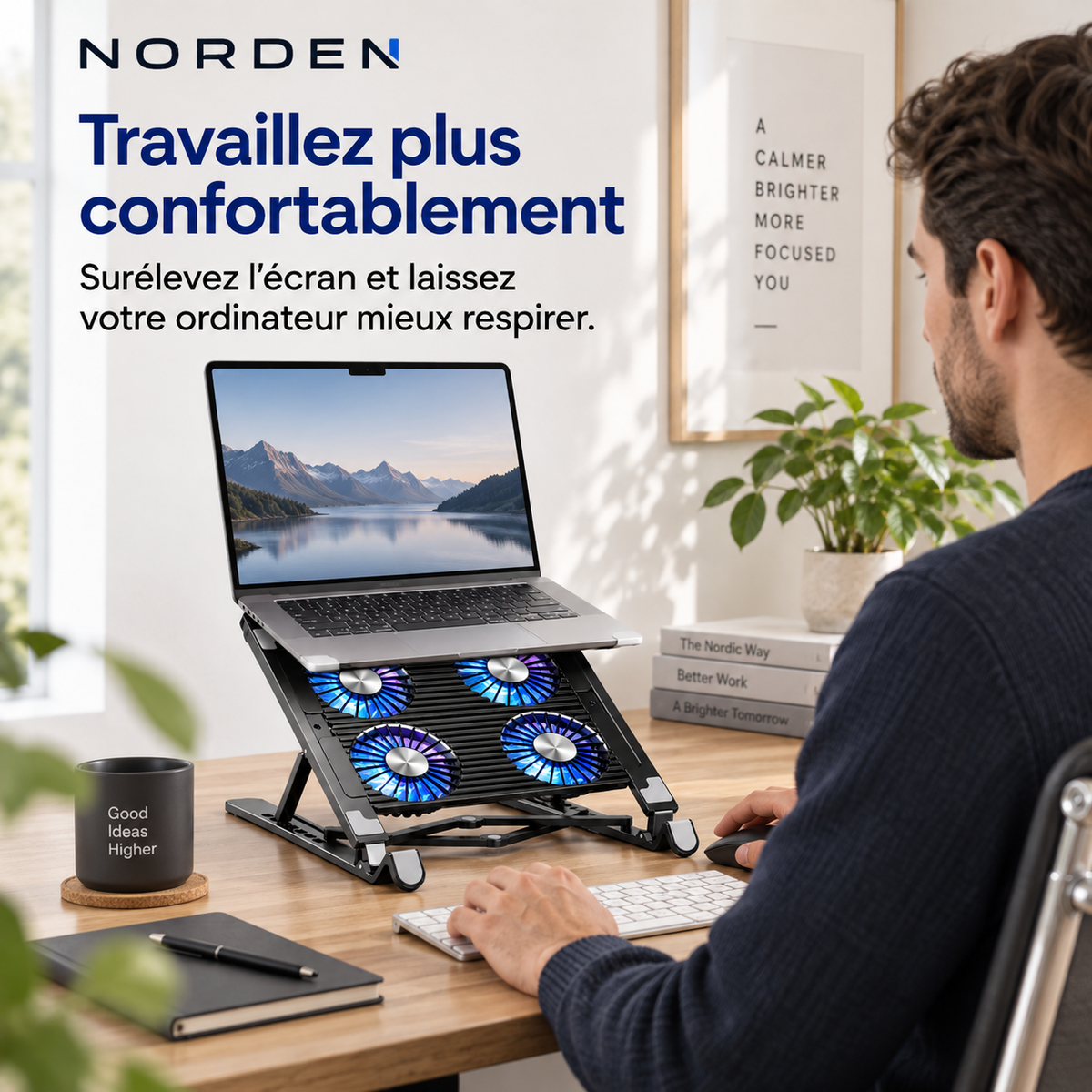 Support ventilé pour ordinateur portable 13 à 17,3 pouces avec 4 ventilateurs | Norden CoolStand 4
