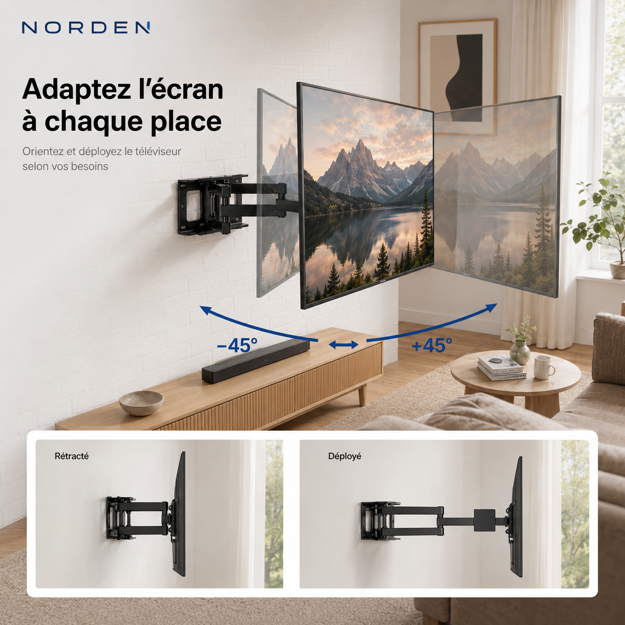 Support mural TV articulé renforcé 37–80″ – 45 kg – Titan 80