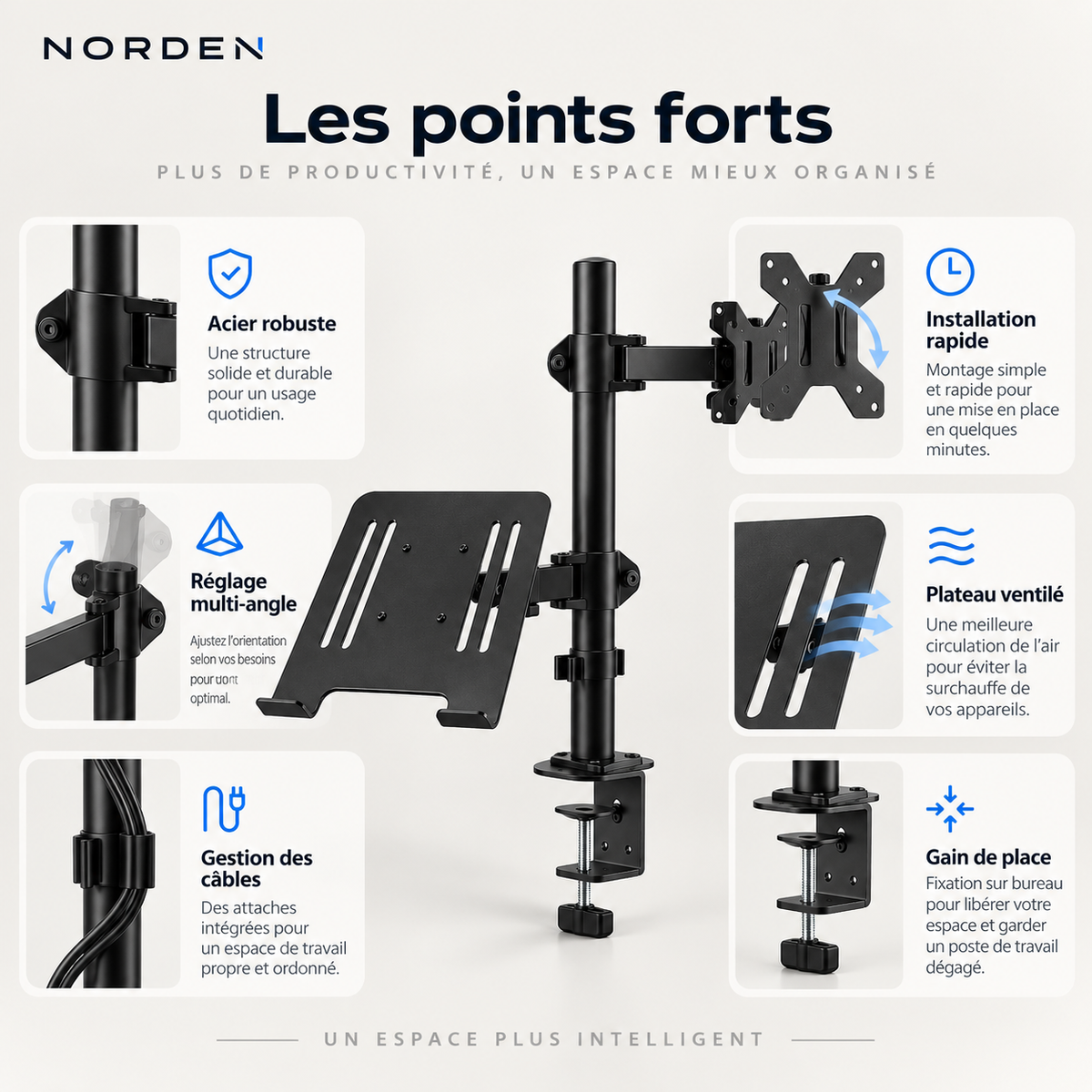 Support écran PC & ordinateur portable 13–27″ / jusqu’à 17″ – 8 kg max – Desk Duo