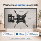 Support mural TV articulé 17–55″ – 25 kg max – Pivot 55