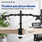 Support double écran PC articulé 15–32″ – 16 kg max / bras – Norden DuoFlex