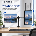 Support double écran PC articulé 15–32″ – 16 kg max / bras – Norden DuoFlex