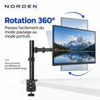 Support écran PC réglable 12–32″ – VESA 75x75 / 100x100 – Norden MonoLift